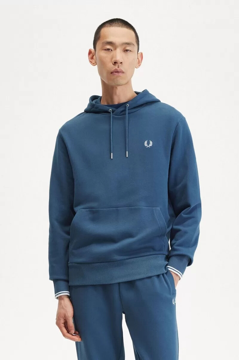 felpa con cappuccio fred perry tipped da uomo blu notte acquamarina