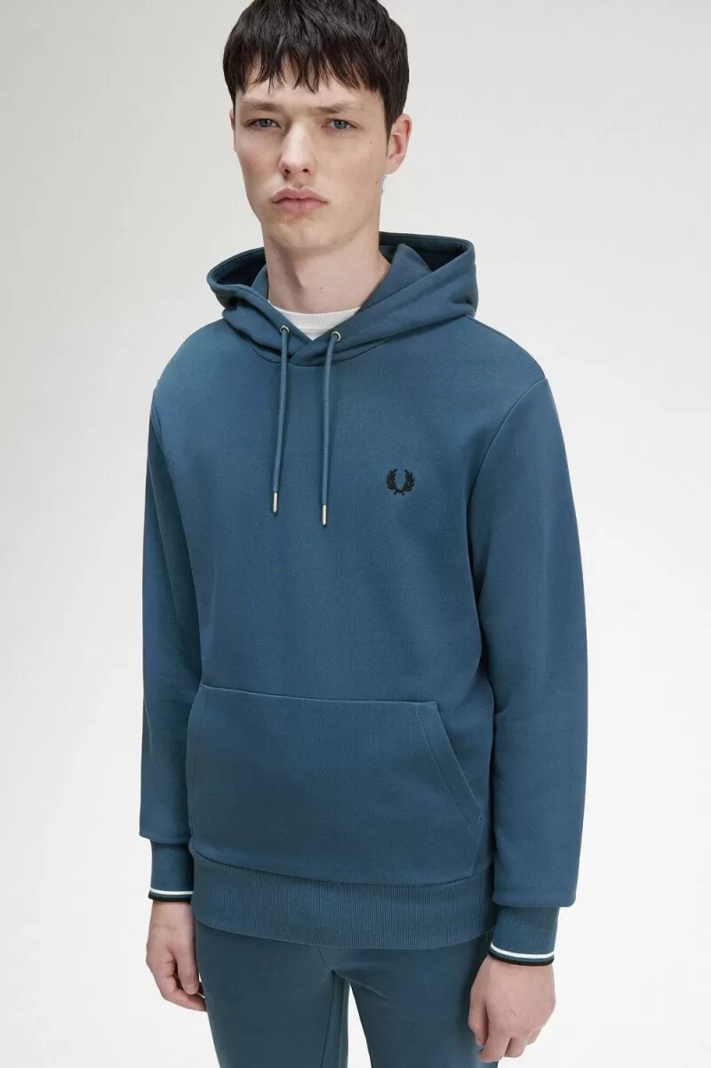 felpa con cappuccio fred perry tipped da uomo blu notte