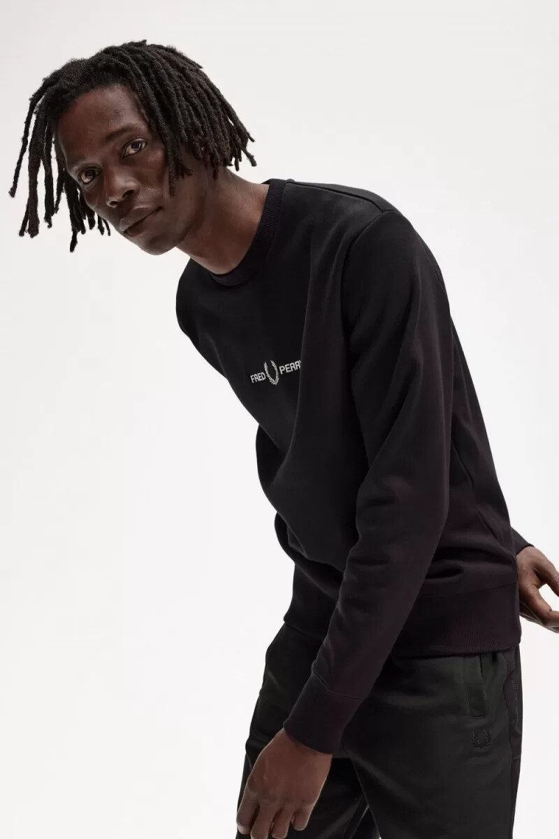 felpe da uomo ricamate fred perry nere