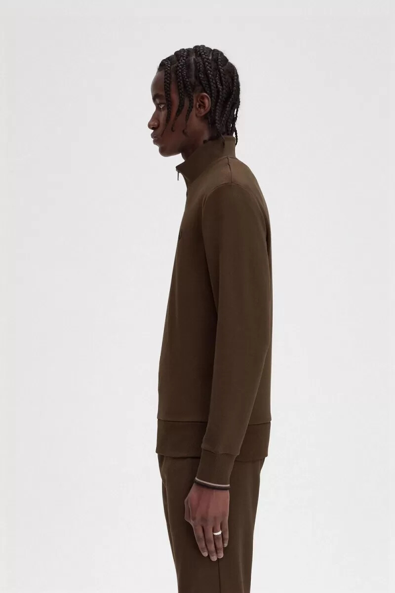 felpa con mezza zip da uomo fred perry burnt tobacco