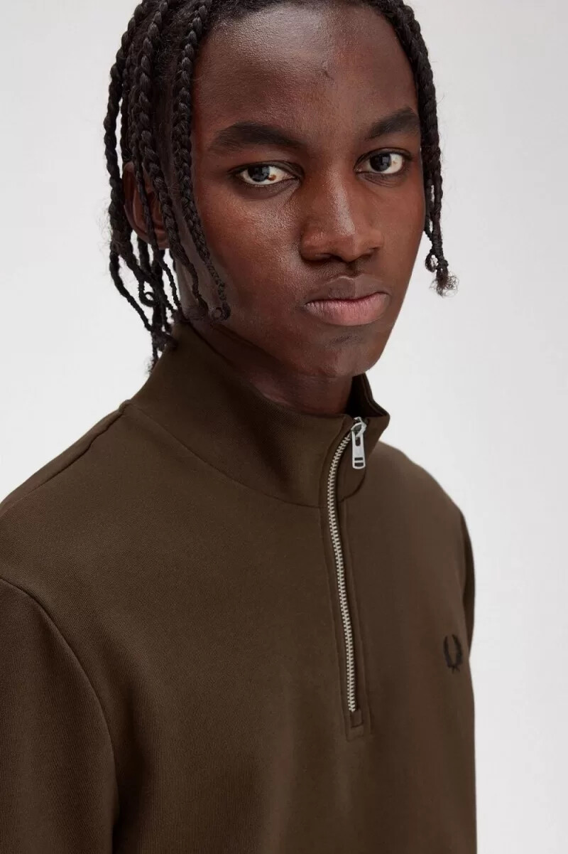 felpa con mezza zip da uomo fred perry burnt tobacco