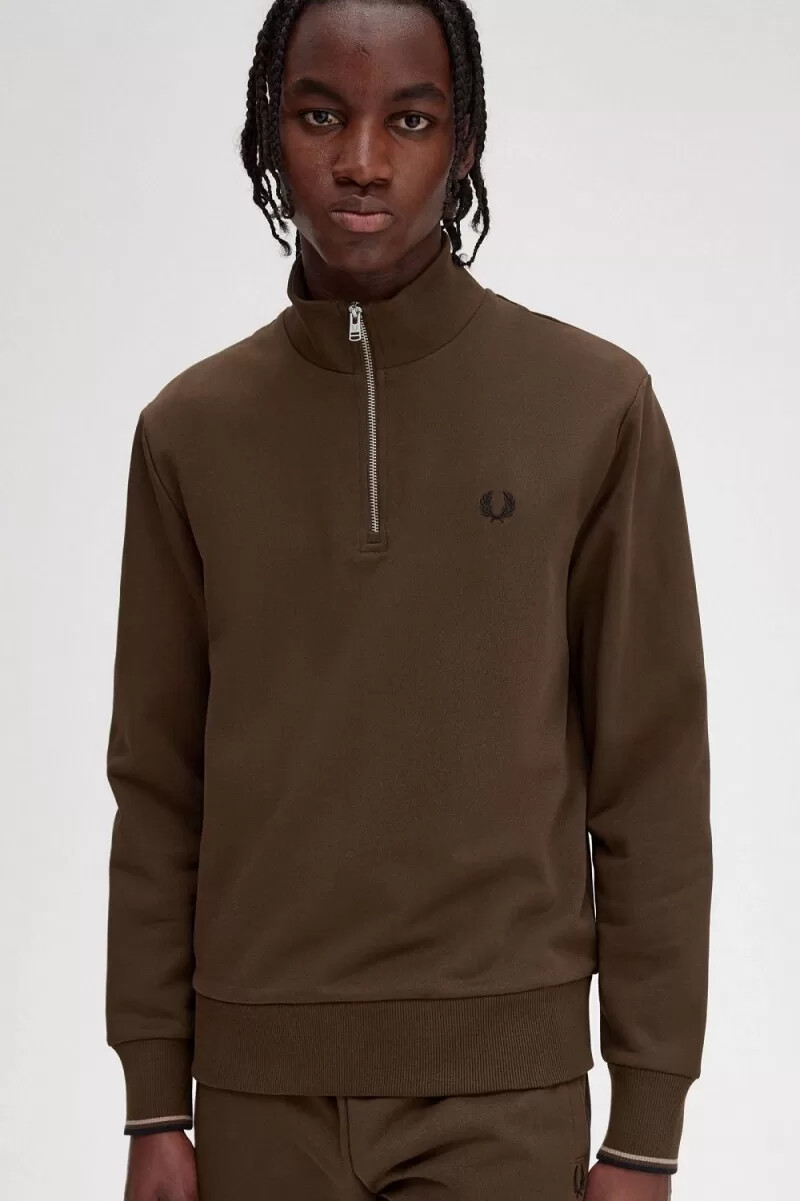 felpa con mezza zip da uomo fred perry burnt tobacco