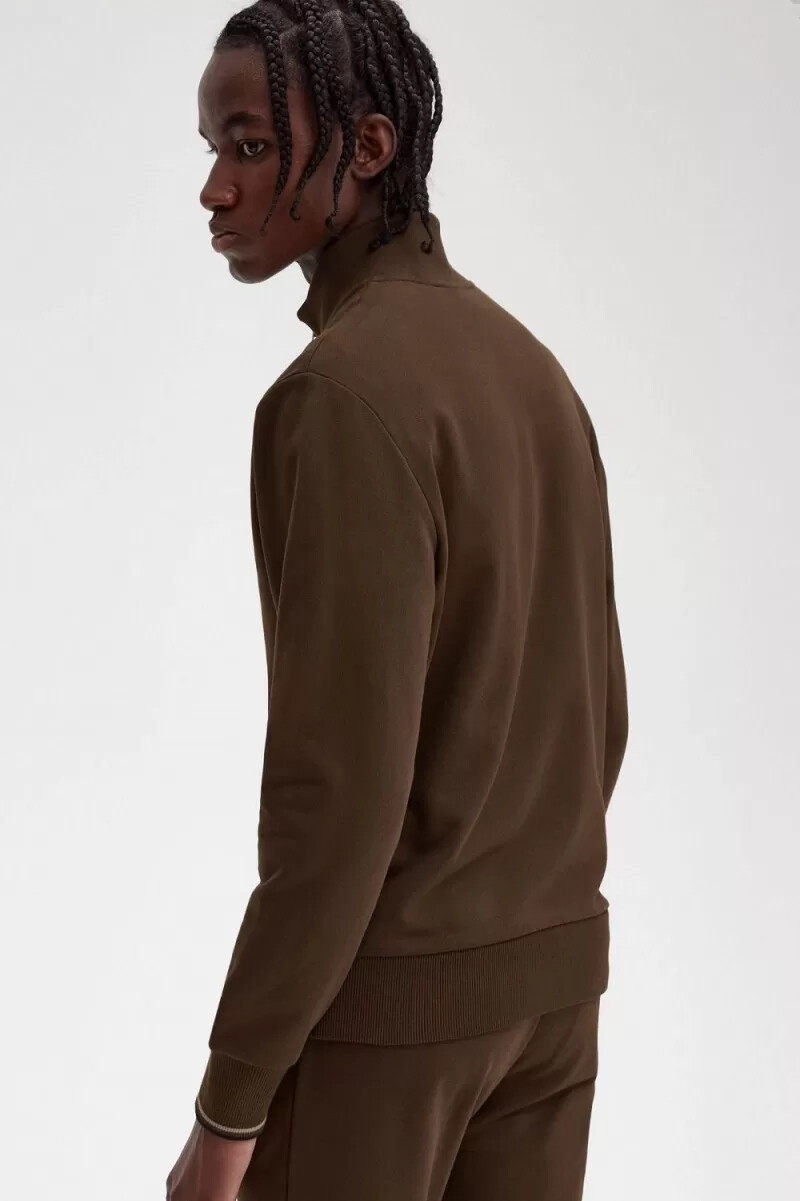felpa con mezza zip da uomo fred perry burnt tobacco