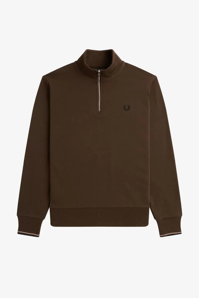 felpa con mezza zip da uomo fred perry burnt tobacco