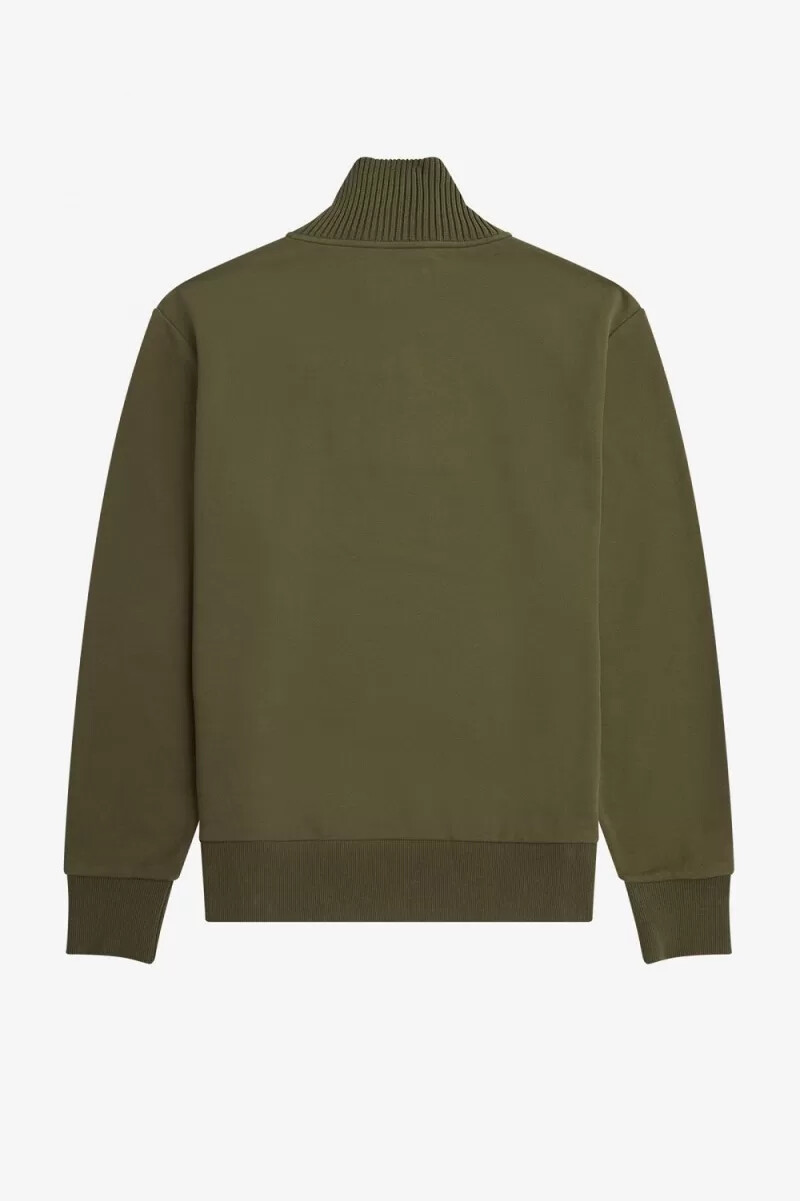 felpa da uomo con collo a zip e finiture in maglia fred perry verde uniforme