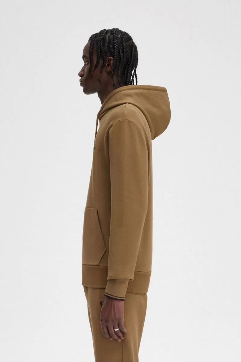 felpa con cappuccio da uomo fred perry tipped marrone tabacco bruciato