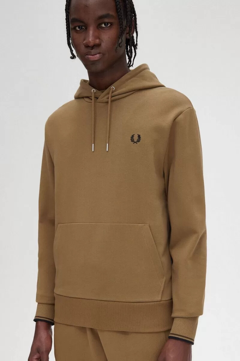 felpa con cappuccio da uomo fred perry tipped marrone tabacco bruciato