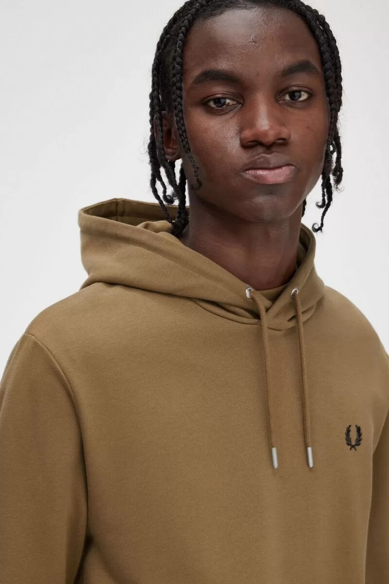 felpa con cappuccio da uomo fred perry tipped marrone tabacco bruciato