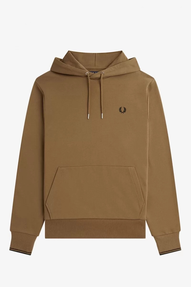 felpa con cappuccio da uomo fred perry tipped marrone tabacco bruciato