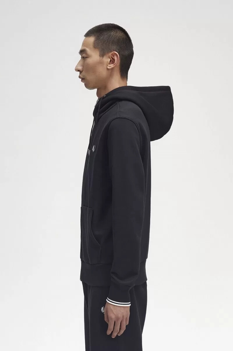 felpa con cappuccio e zip da uomo fred perry nera