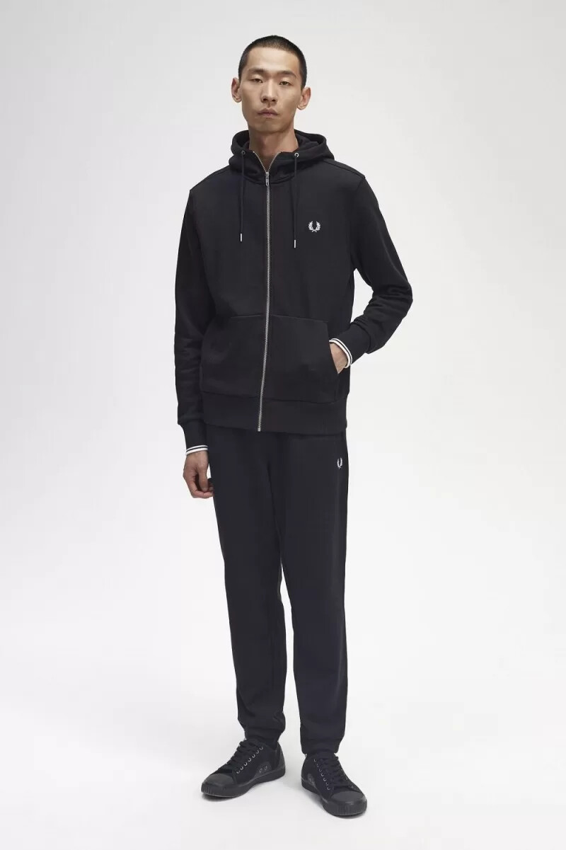 felpa con cappuccio e zip da uomo fred perry nera