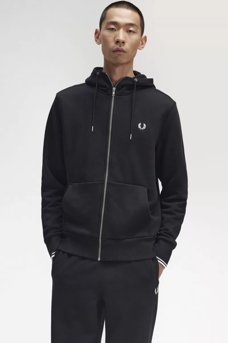 felpa con cappuccio e zip da uomo fred perry nera