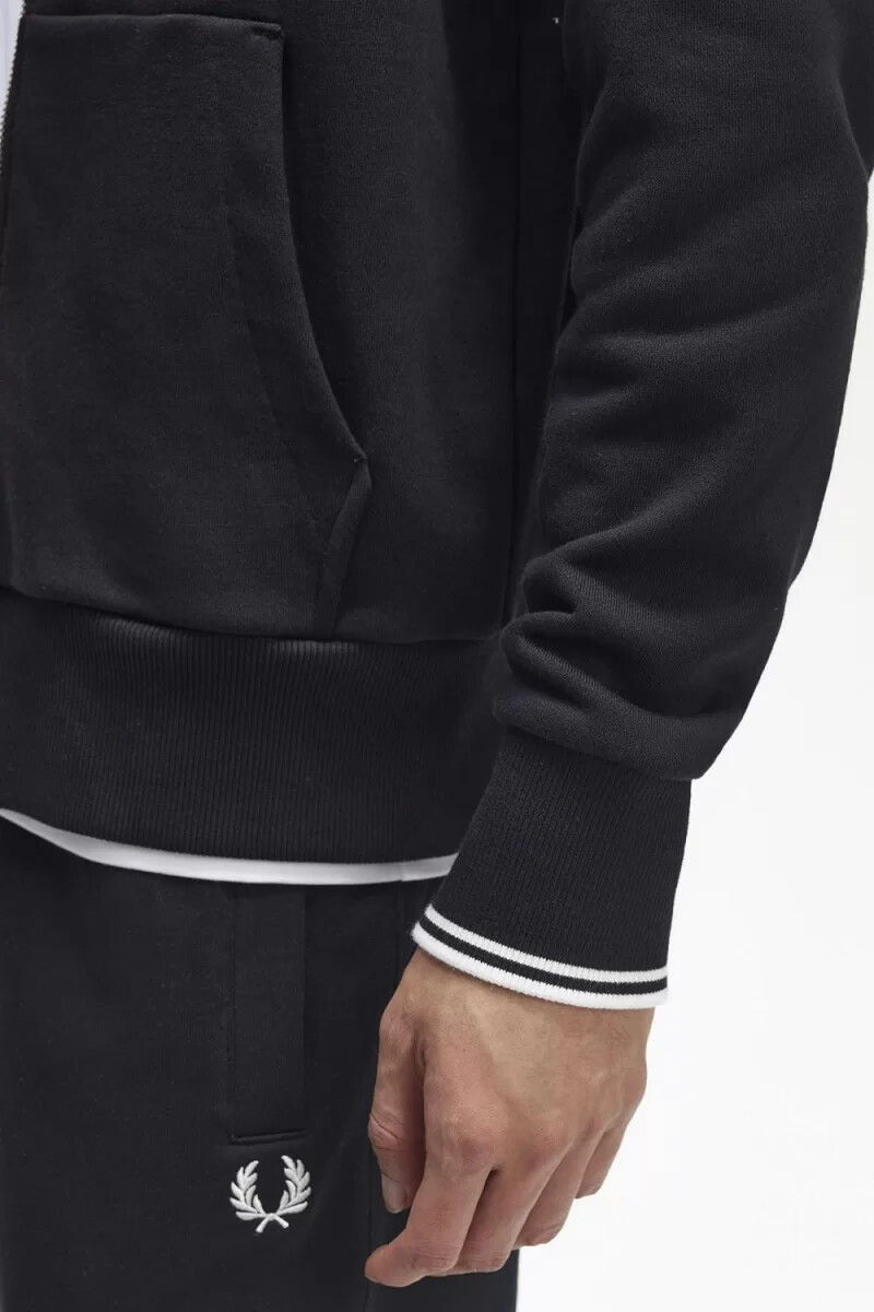 felpa con cappuccio e zip da uomo fred perry nera