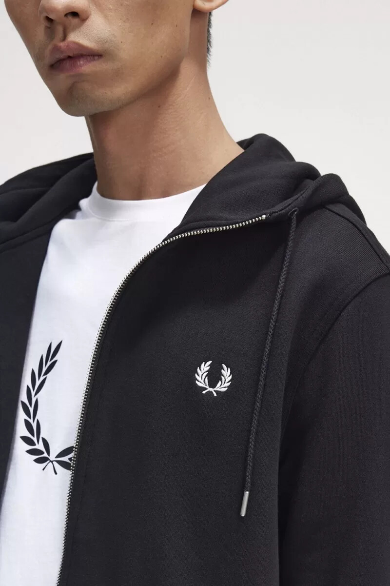 felpa con cappuccio e zip da uomo fred perry nera