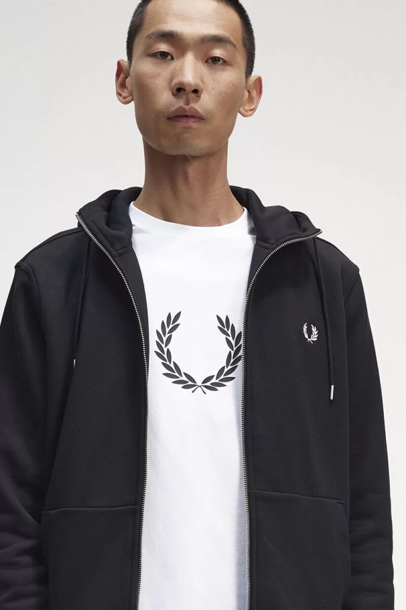 felpa con cappuccio e zip da uomo fred perry nera