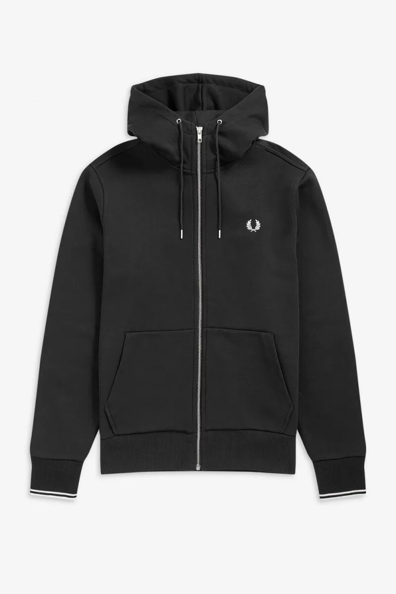 felpa con cappuccio e zip da uomo fred perry nera