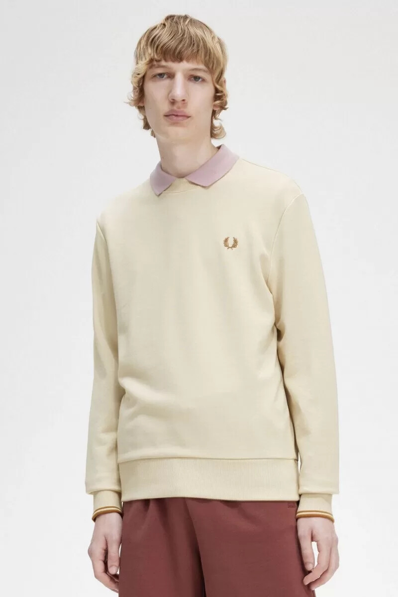 felpa girocollo da uomo fred perry color avena
