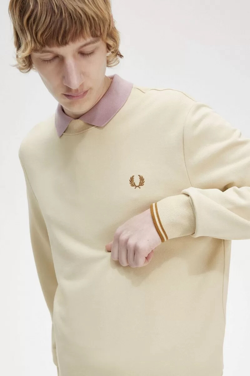 felpa girocollo da uomo fred perry color avena