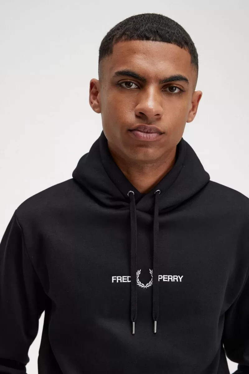 felpa con cappuccio ricamata fred perry da uomo nera
