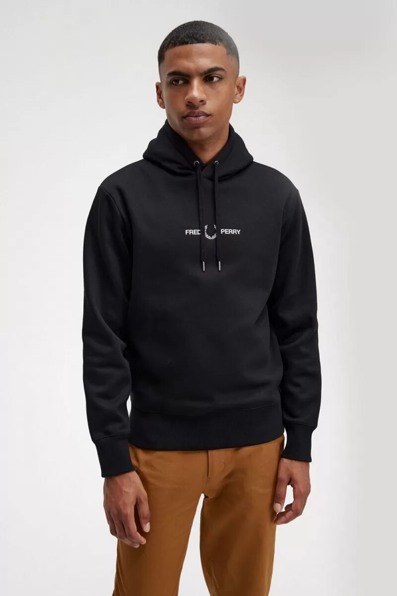felpa con cappuccio ricamata fred perry da uomo nera