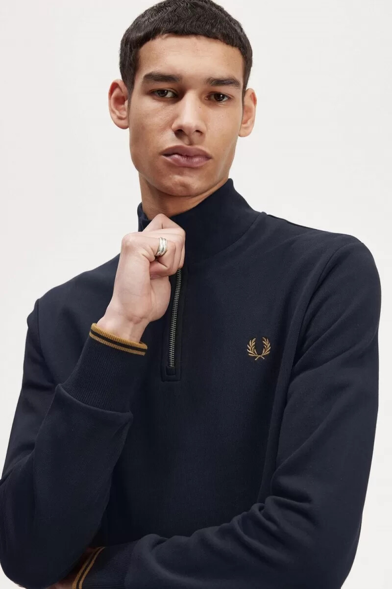 felpa da uomo fred perry half zip blu navy caffè scuro