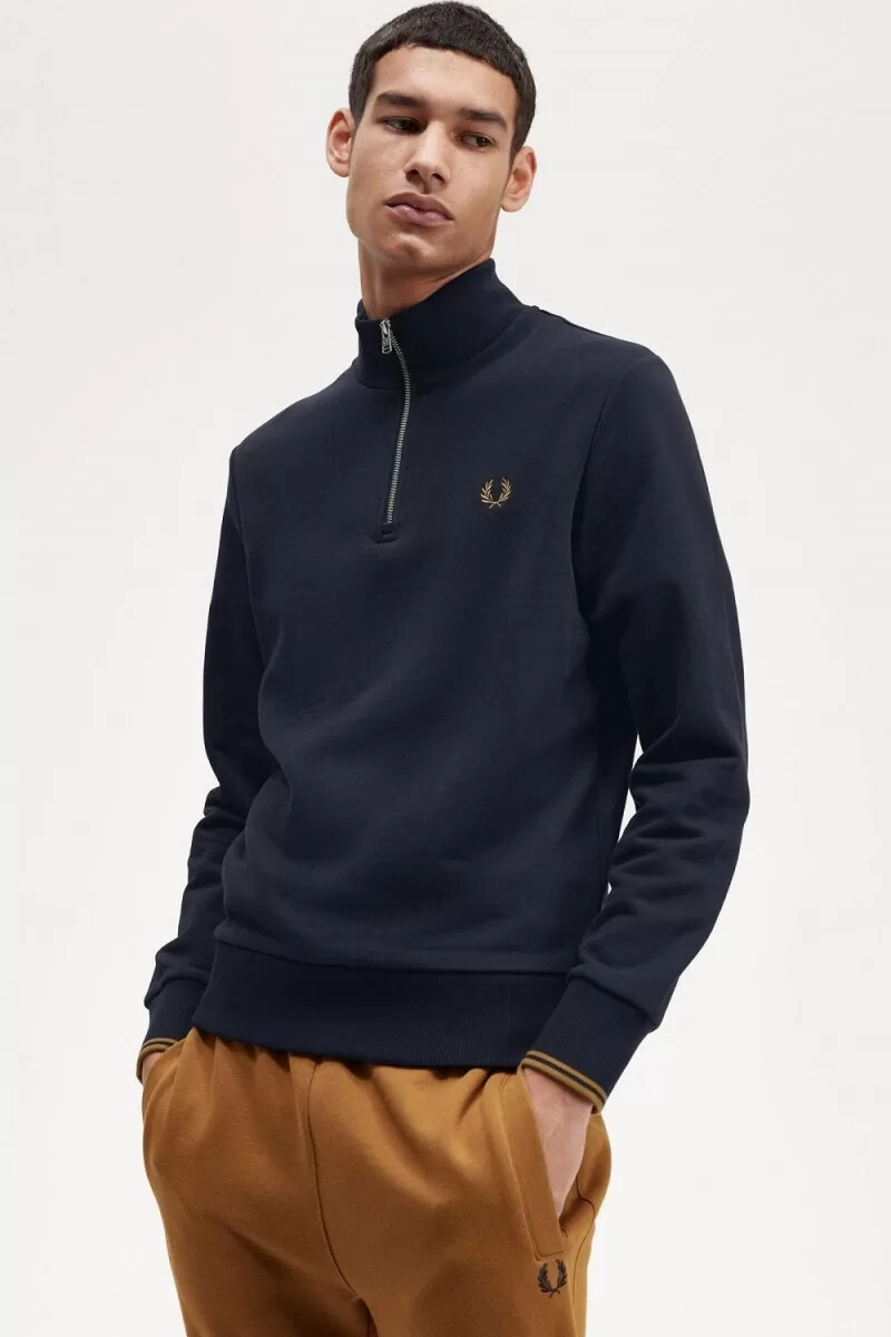 felpa da uomo fred perry half zip blu navy caffè scuro