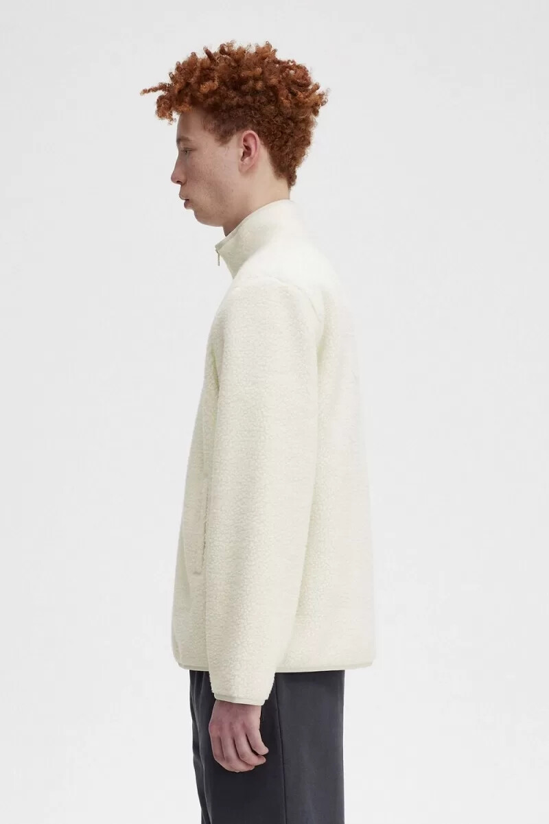 felpa da uomo in pile borg con zip fred perry beige