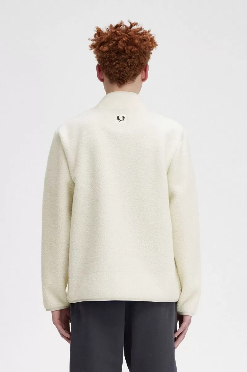 felpa da uomo in pile borg con zip fred perry beige