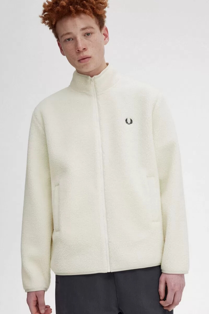 felpa da uomo in pile borg con zip fred perry beige