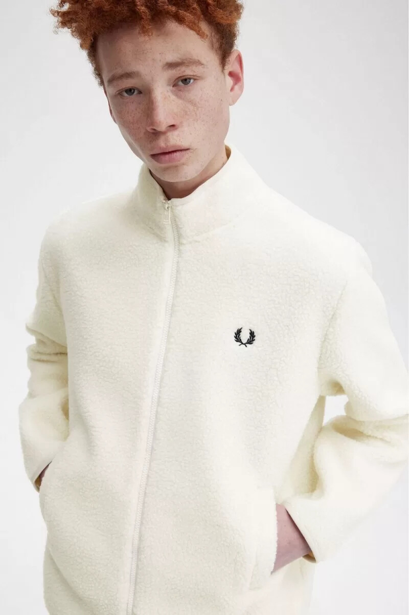 felpa da uomo in pile borg con zip fred perry beige