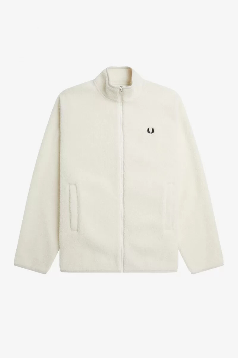 felpa da uomo in pile borg con zip fred perry beige