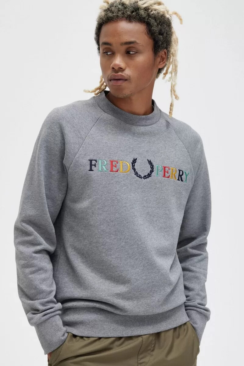 felpe da uomo ricamate fred perry grigio marl ash blu nero