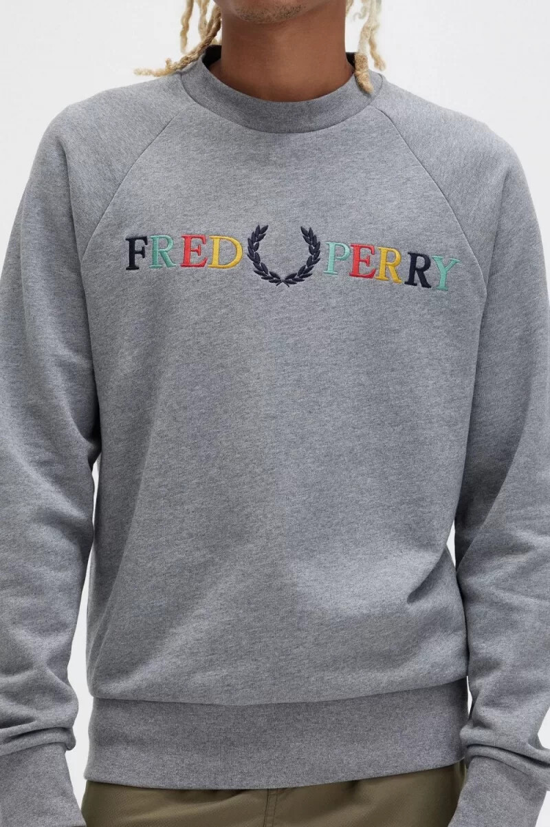 felpe da uomo ricamate fred perry grigio marl ash blu nero