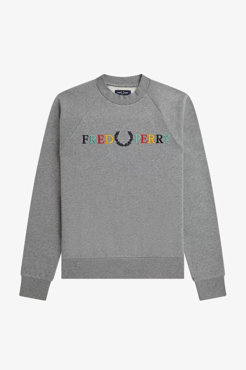 felpe da uomo ricamate fred perry grigio marl ash blu nero