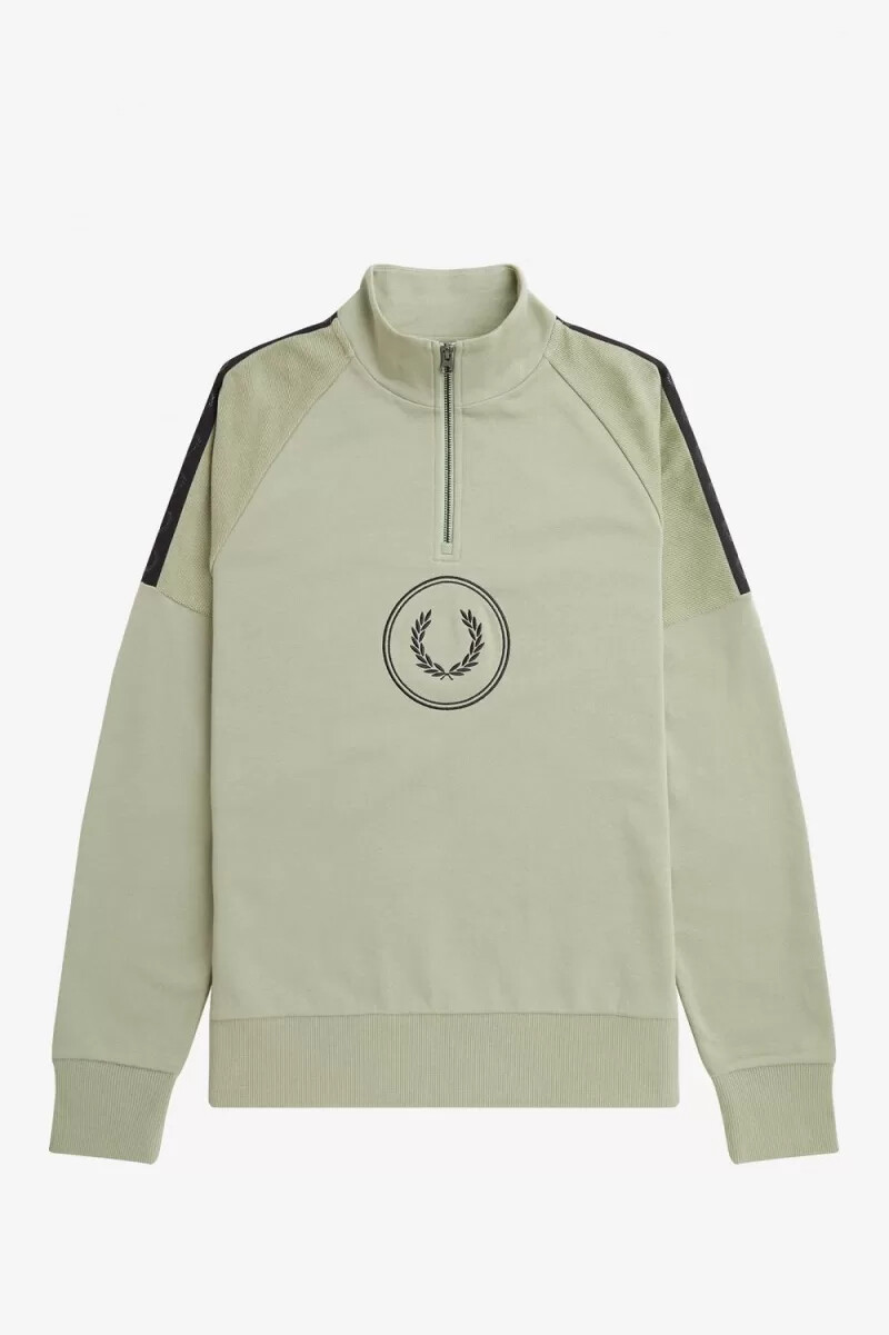 felpa da uomo con mezza zip e marchio fred perry circle color menta