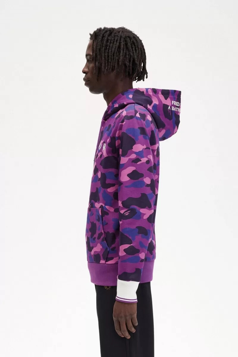 felpa con cappuccio mimetica da uomo fred perry viola
