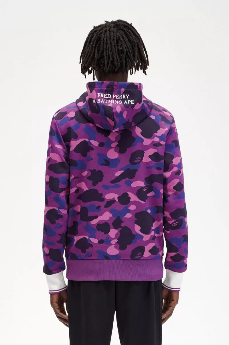 felpa con cappuccio mimetica da uomo fred perry viola