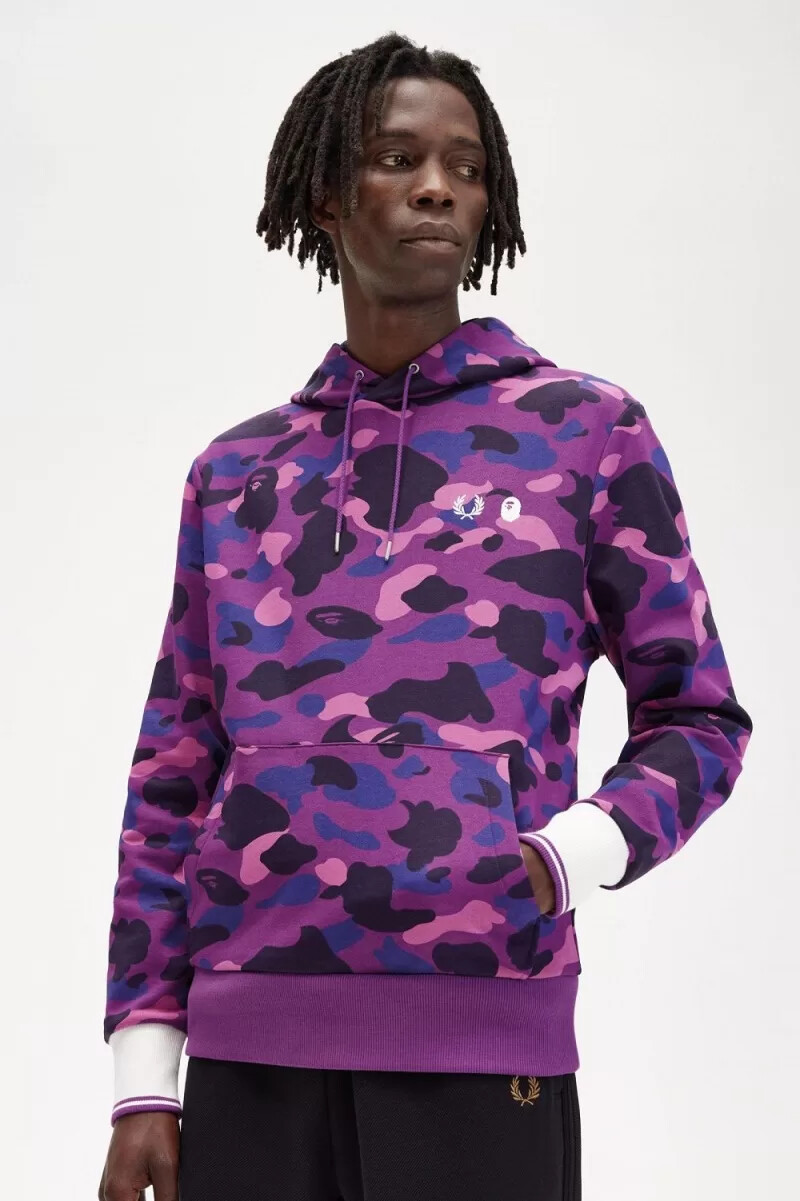 felpa con cappuccio mimetica da uomo fred perry viola