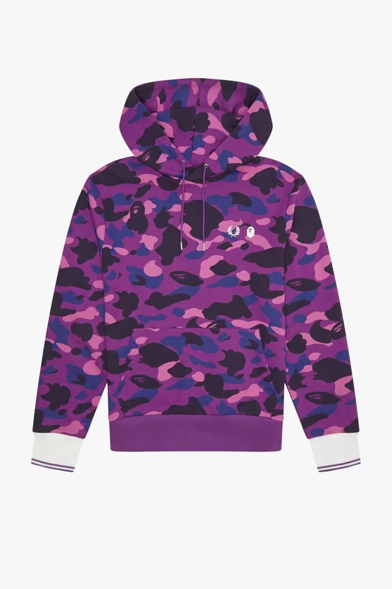 felpa con cappuccio mimetica da uomo fred perry viola