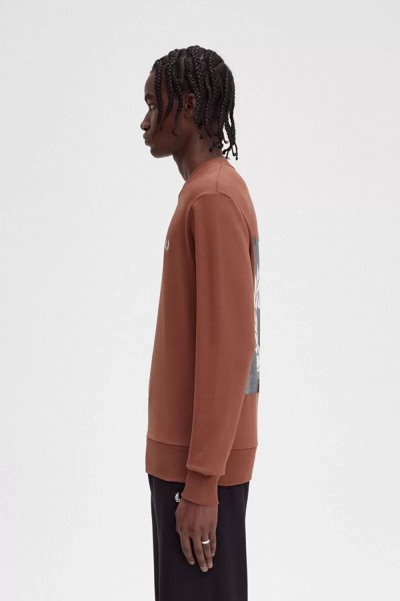 felpa da uomo fred perry rave graphic whisky brown