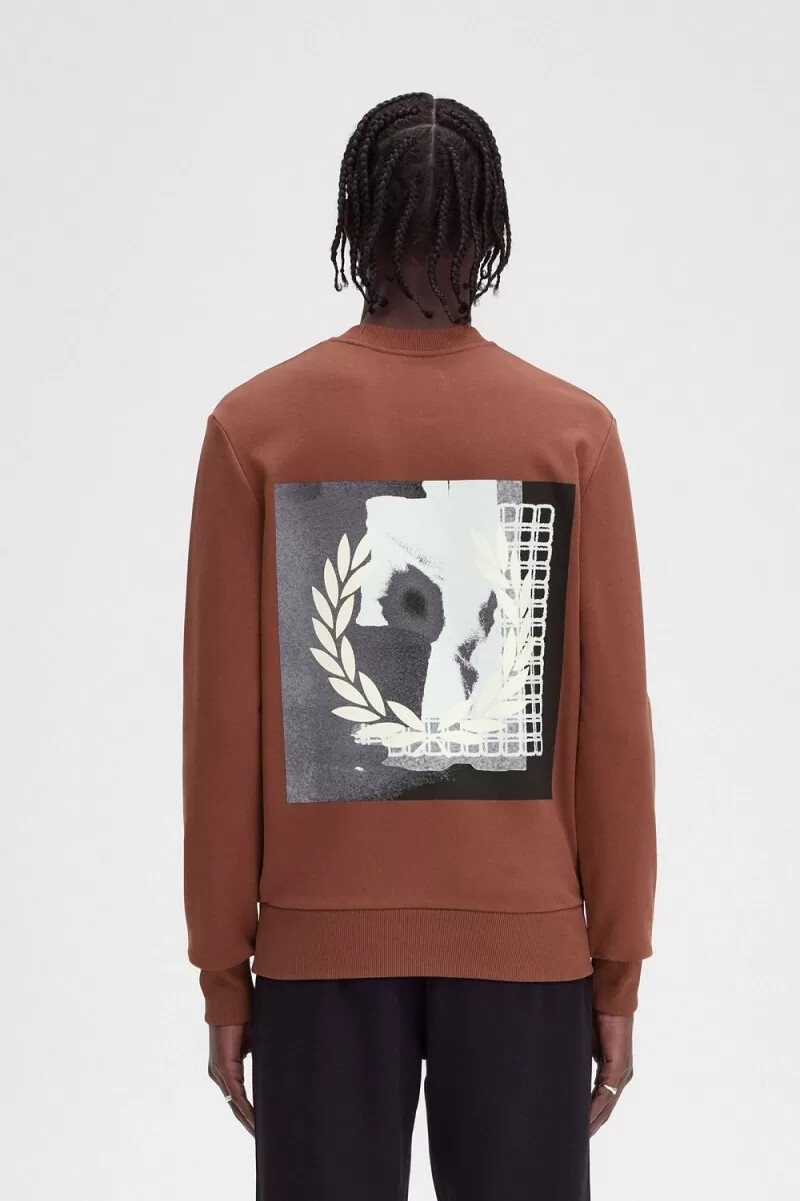felpa da uomo fred perry rave graphic whisky brown