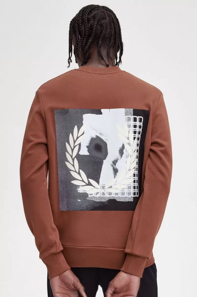 felpa da uomo fred perry rave graphic whisky brown