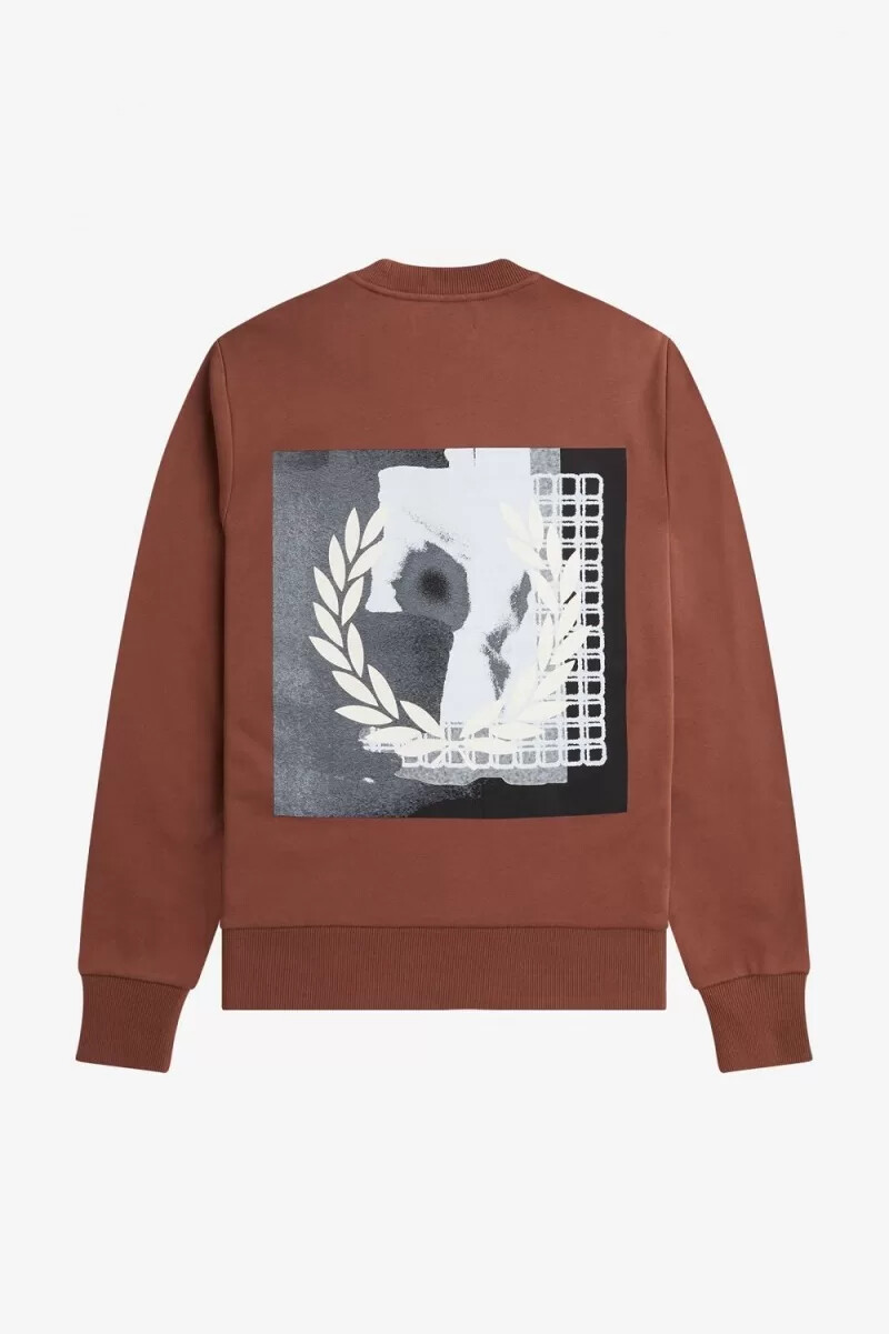 felpa da uomo fred perry rave graphic whisky brown