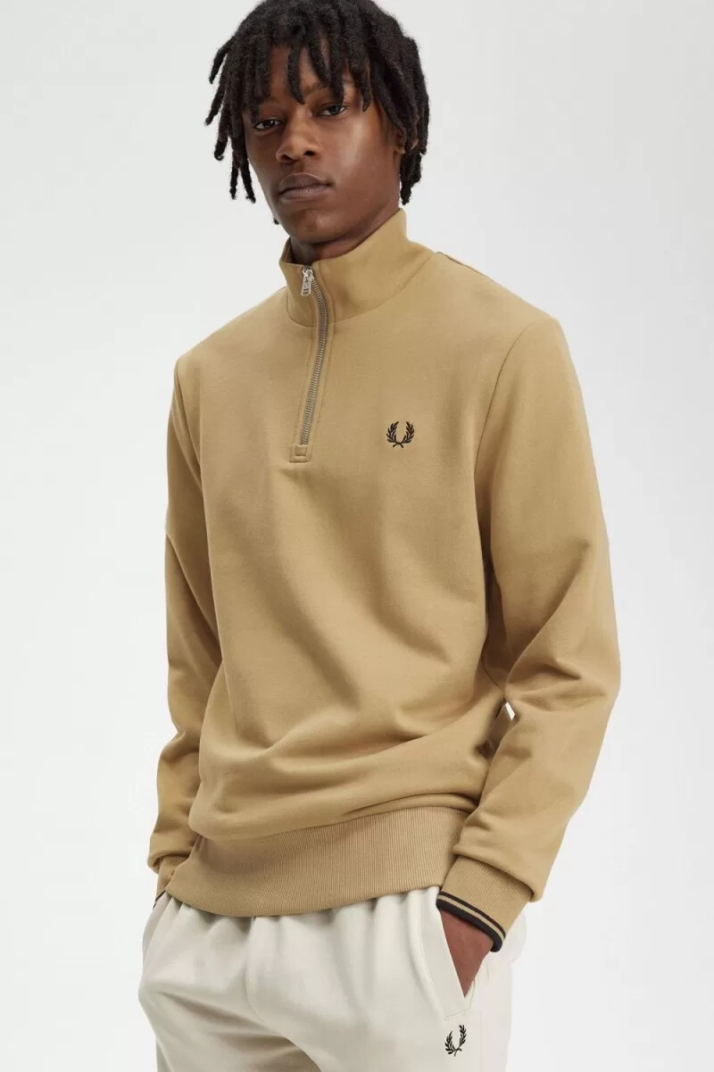 fred perry half zip felpe da uomo verde nero