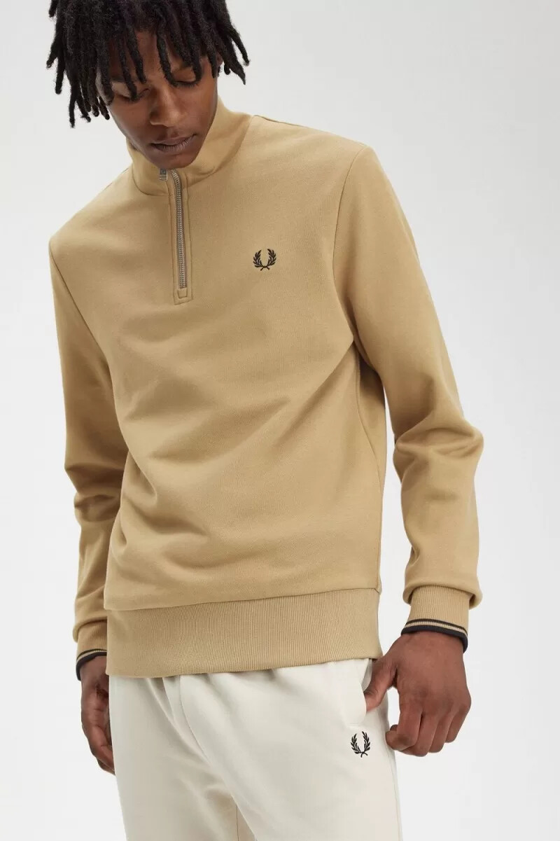 fred perry half zip felpe da uomo verde nero