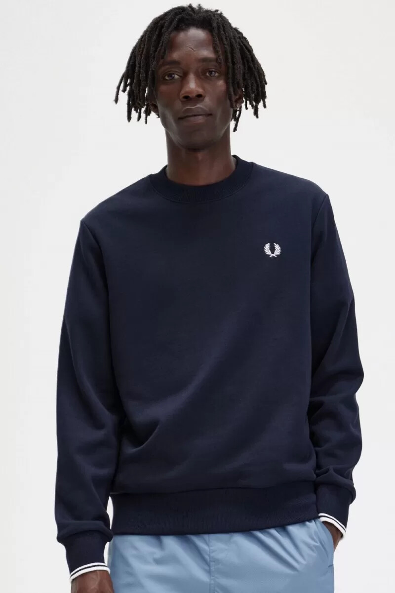 felpa girocollo da uomo fred perry blu navy