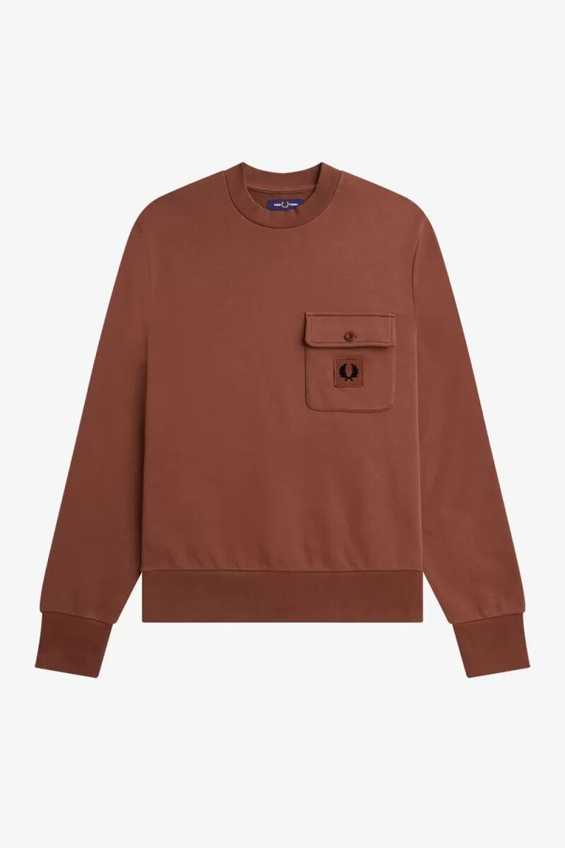 felpa girocollo da uomo con dettaglio stemma fred perry marrone whisky