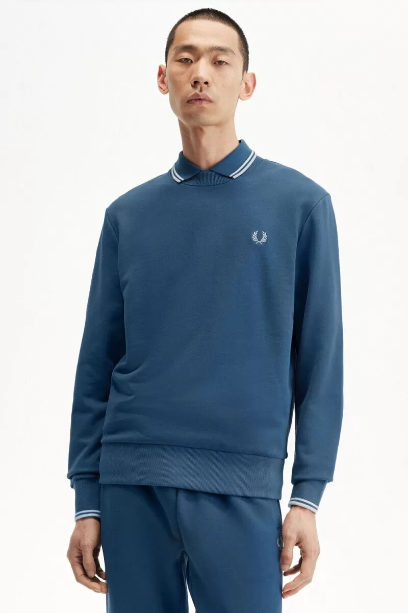 felpa girocollo da uomo fred perry blu notte chiaro acquamarina