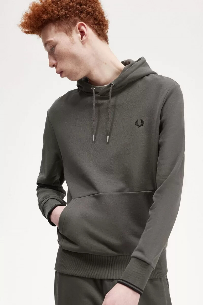 felpa con cappuccio e tipped da uomo fred perry colore verde campo
