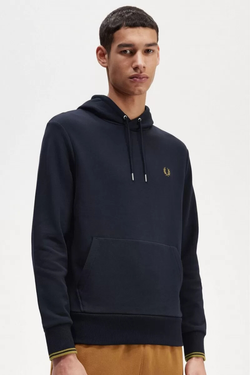 felpa con cappuccio fred perry tipped da uomo blu navy e caffè scuro